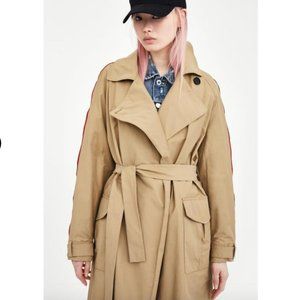 Zara Stripe Trimmed Belted Trench Coat